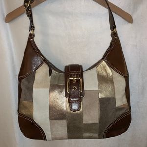 Coach Hampton Suede and Leather Patchwork Hobo